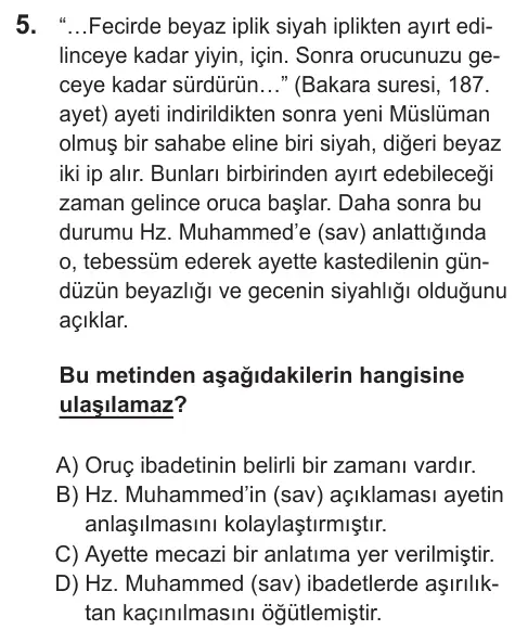 LGS 2022 Sözel Din Kültürü ve Ahlak Bilgisi 5. Soru görseli