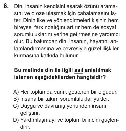 LGS 2022 Sözel Din Kültürü ve Ahlak Bilgisi 6. Soru görseli