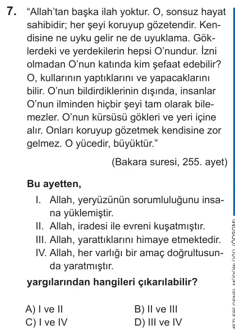 LGS 2022 Sözel Din Kültürü ve Ahlak Bilgisi 7. Soru görseli