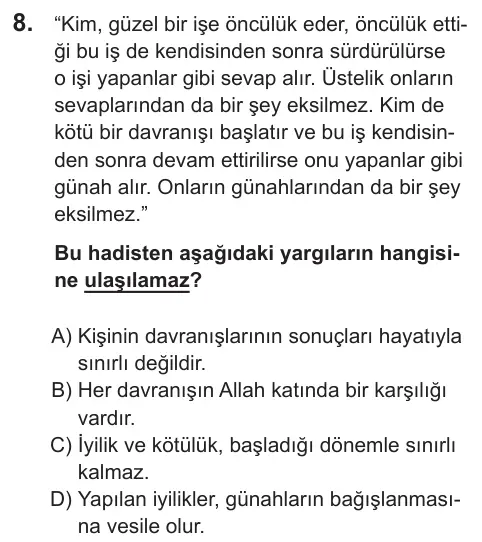 LGS 2022 Sözel Din Kültürü ve Ahlak Bilgisi 8. Soru görseli