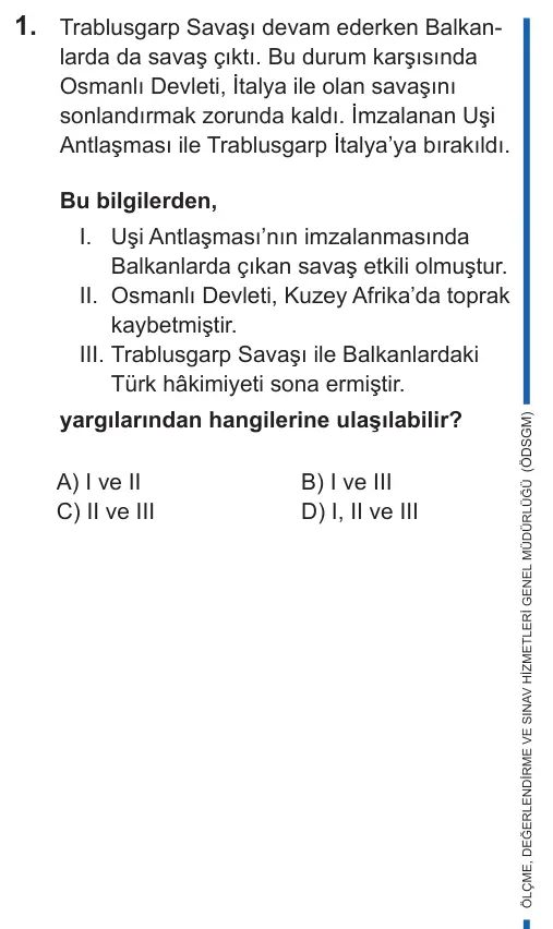LGS 2022 Sözel T.C. İnkılap Tarihi ve Atatürkçülük 1. Soru görseli