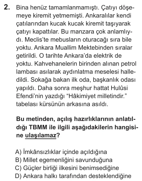 LGS 2022 Sözel T.C. İnkılap Tarihi ve Atatürkçülük 2. Soru görseli