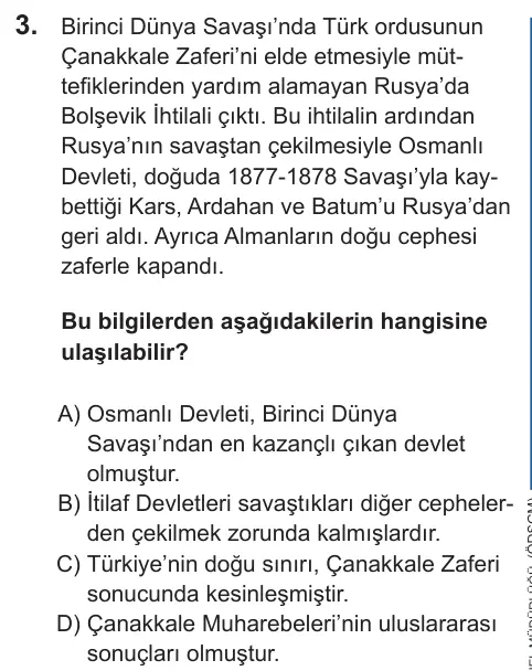 LGS 2022 Sözel T.C. İnkılap Tarihi ve Atatürkçülük 3. Soru görseli