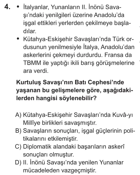 LGS 2022 Sözel T.C. İnkılap Tarihi ve Atatürkçülük 4. Soru görseli