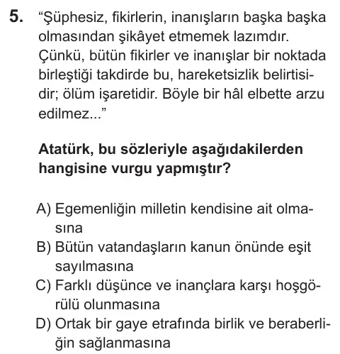 LGS 2022 Sözel T.C. İnkılap Tarihi ve Atatürkçülük 5. Soru görseli
