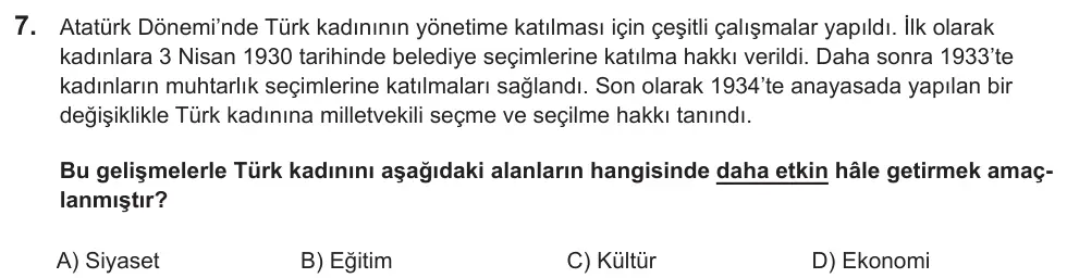 LGS 2022 Sözel T.C. İnkılap Tarihi ve Atatürkçülük 7. Soru görseli