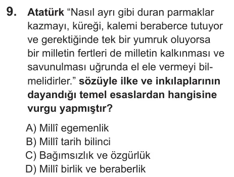 LGS 2022 Sözel T.C. İnkılap Tarihi ve Atatürkçülük 9. Soru görseli