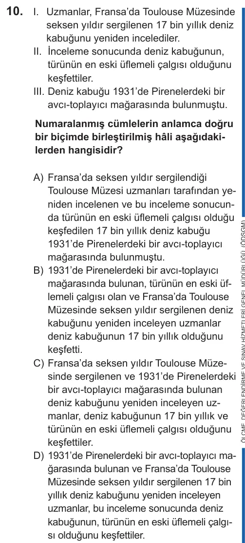LGS 2022 Sözel Türkçe 10. Soru görseli