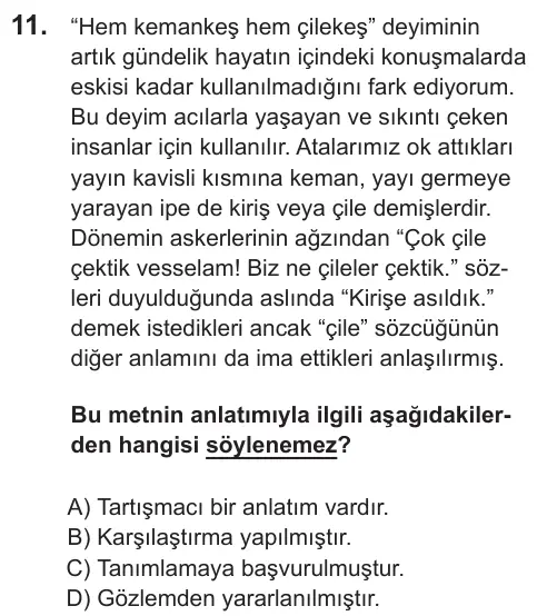 LGS 2022 Sözel Türkçe 11. Soru görseli