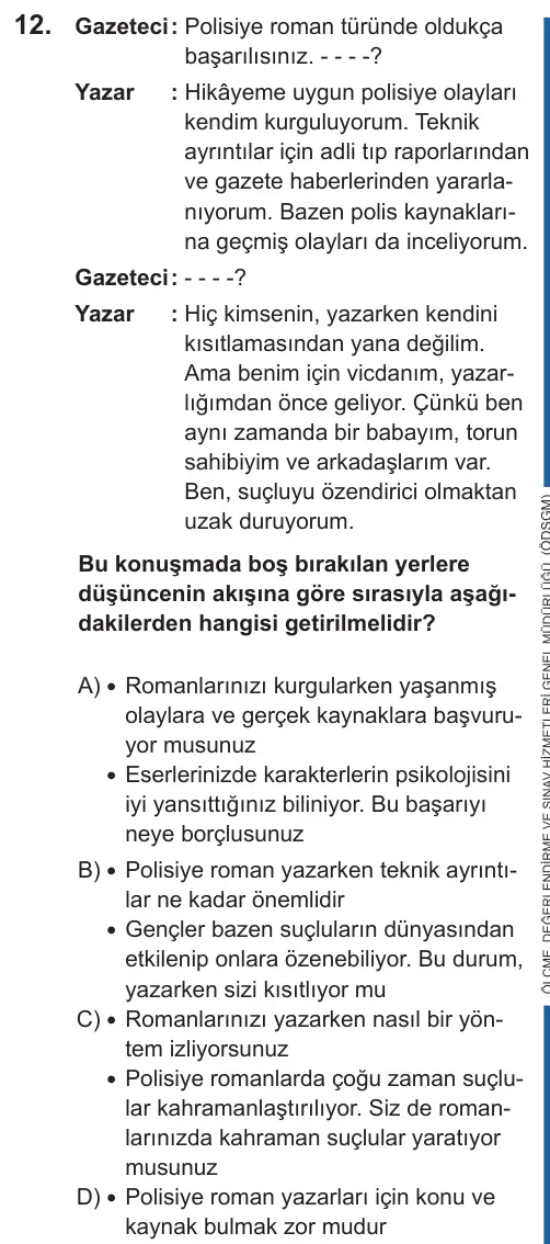 LGS 2022 Sözel Türkçe 12. Soru görseli