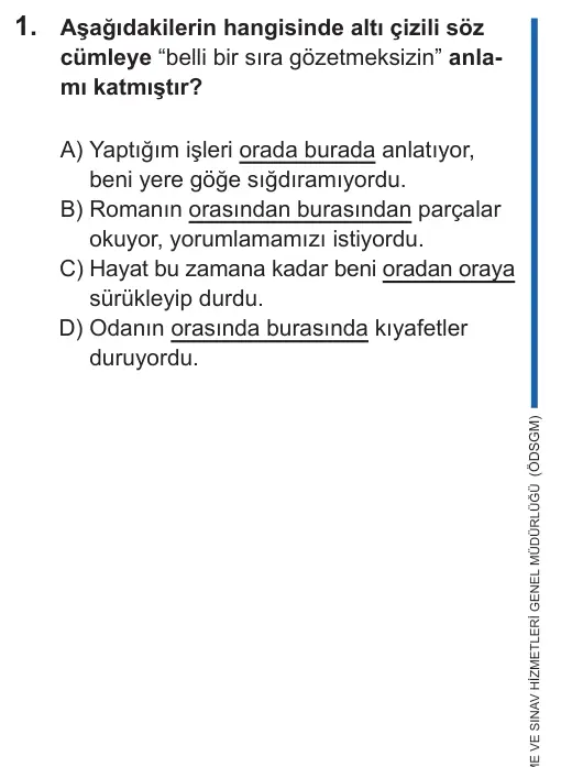 LGS 2022 Sözel Türkçe 1. Soru görseli