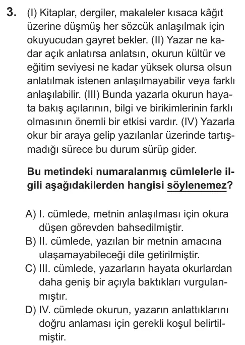 LGS 2022 Sözel Türkçe 3. Soru görseli
