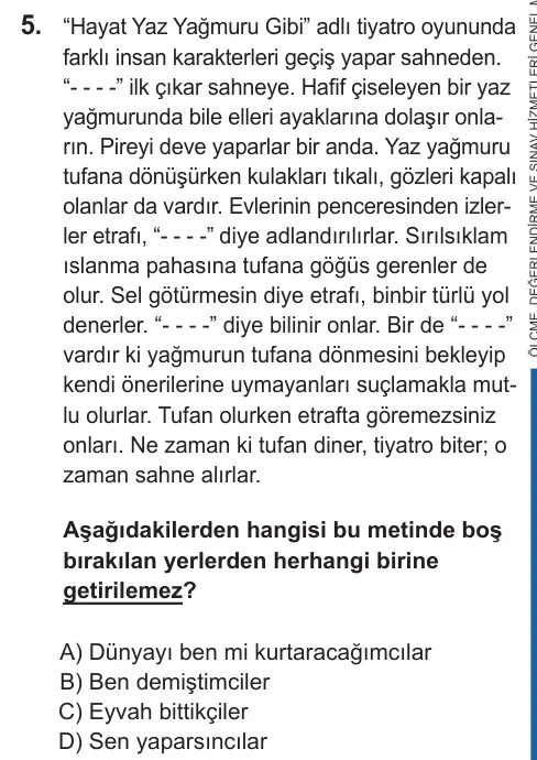 LGS 2022 Sözel Türkçe 5. Soru görseli