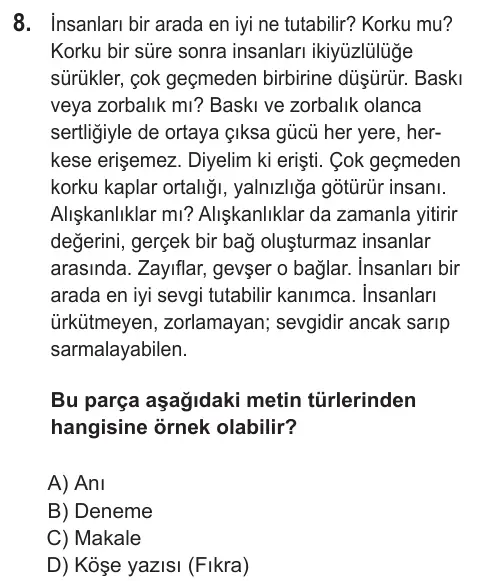 LGS 2022 Sözel Türkçe 8. Soru görseli