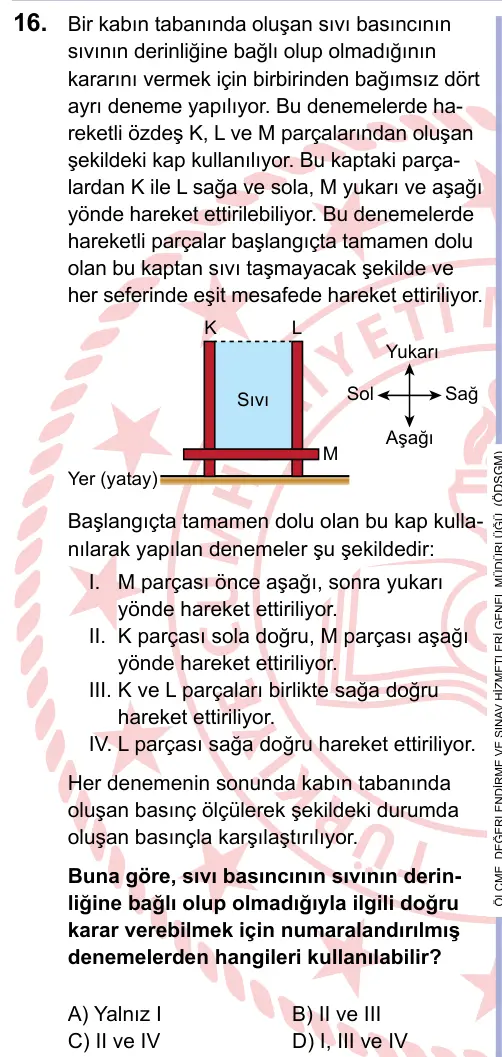 LGS 2023 Sayısal Fen Bilimleri 16. Soru görseli