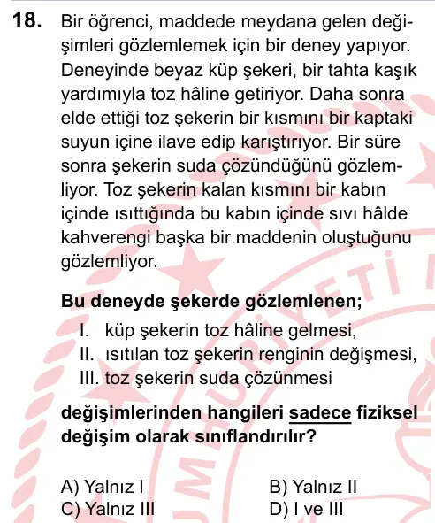 LGS 2023 Sayısal Fen Bilimleri 18. Soru görseli