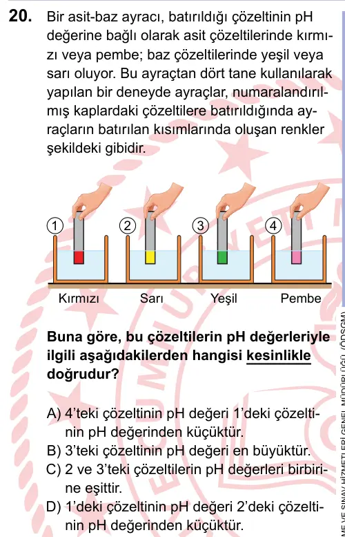 LGS 2023 Sayısal Fen Bilimleri 20. Soru görseli