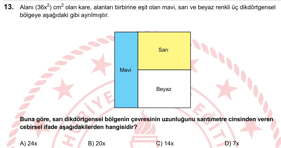 LGS 2023 Sayısal Matematik 13. Soru görseli