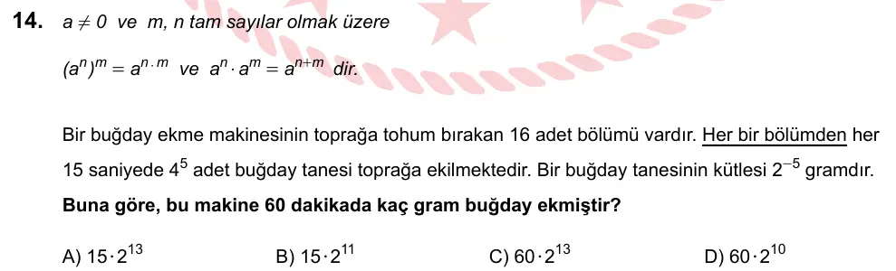 LGS 2023 Sayısal Matematik 14. Soru görseli