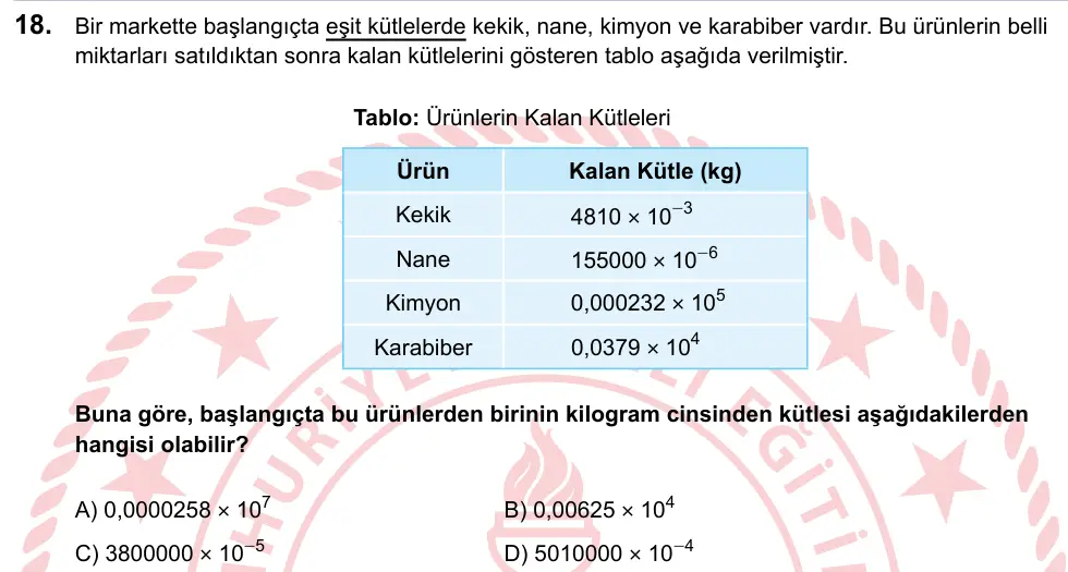 LGS 2023 Sayısal Matematik 18. Soru görseli