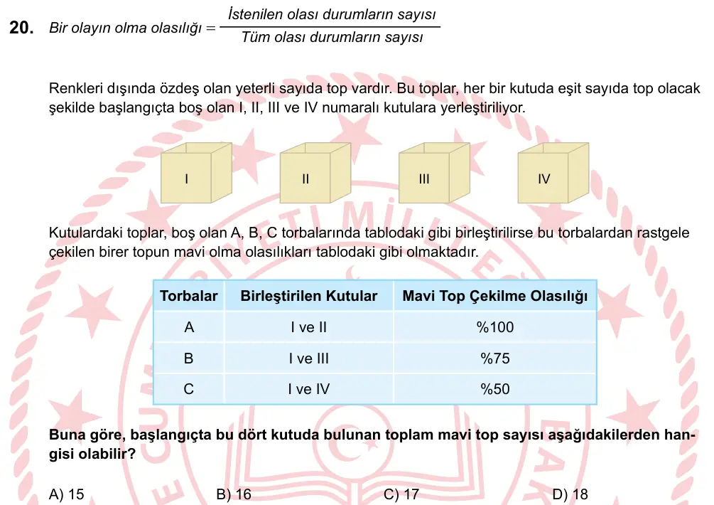 LGS 2023 Sayısal Matematik 20. Soru görseli