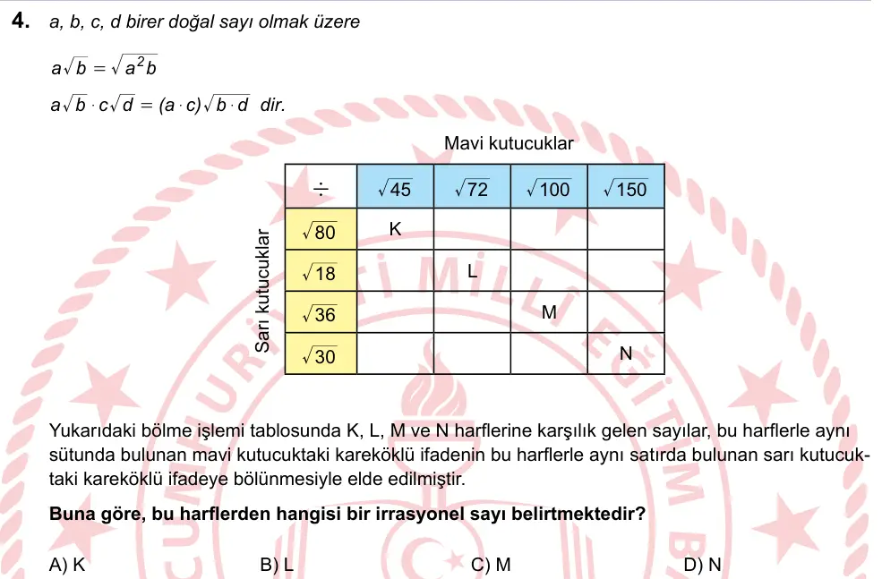 LGS 2023 Sayısal Matematik 4. Soru görseli