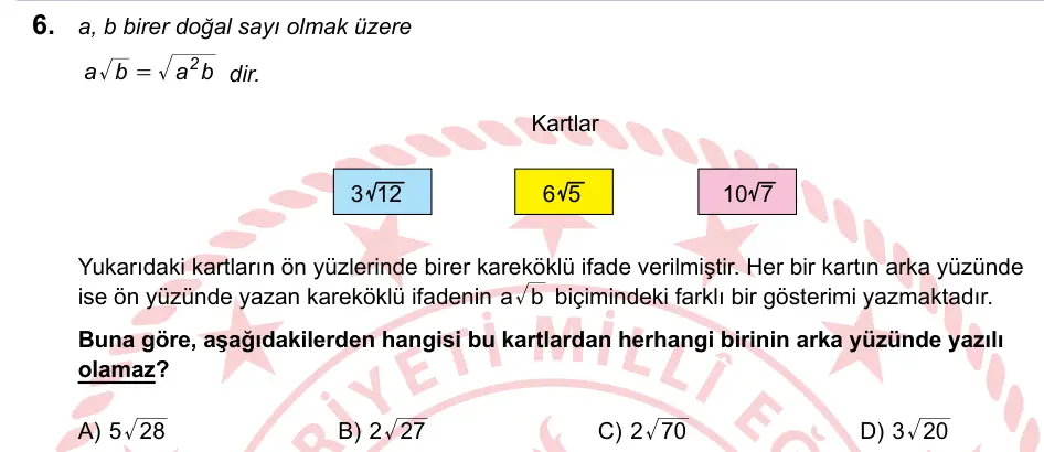 LGS 2023 Sayısal Matematik 6. Soru görseli