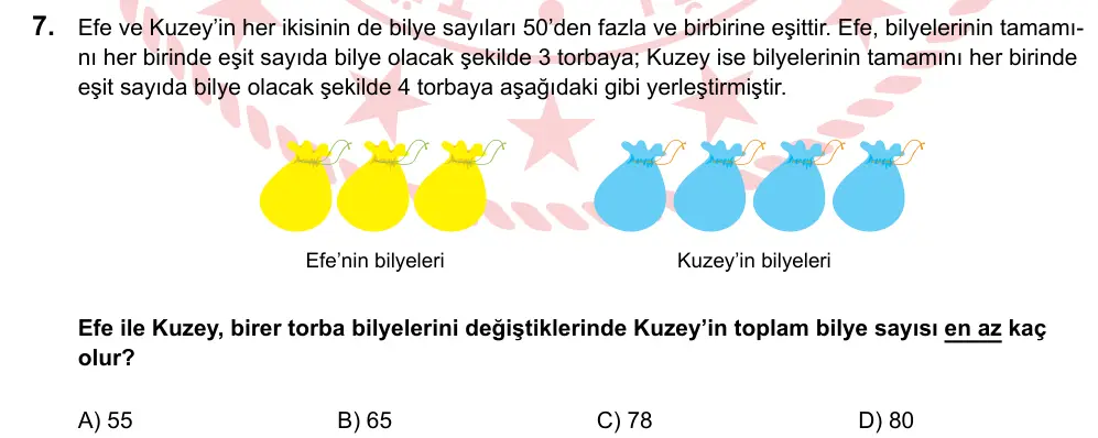 LGS 2023 Sayısal Matematik 7. Soru görseli
