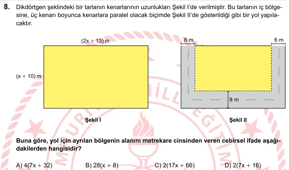 LGS 2023 Sayısal Matematik 8. Soru görseli