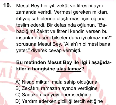 LGS 2023 Sözel Din Kültürü ve Ahlak Bilgisi 10. Soru görseli