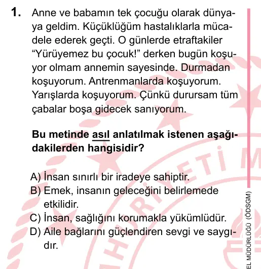 LGS 2023 Sözel Din Kültürü ve Ahlak Bilgisi 1. Soru görseli