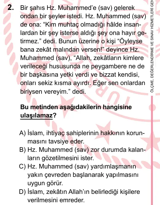LGS 2023 Sözel Din Kültürü ve Ahlak Bilgisi 2. Soru görseli