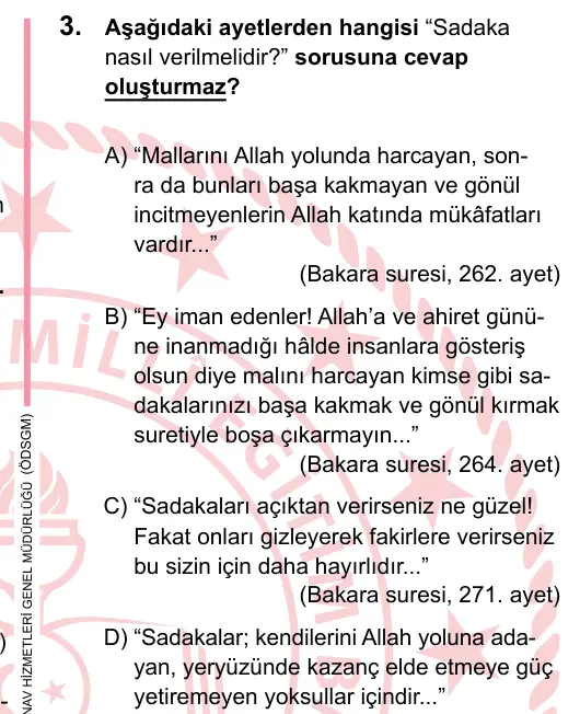 LGS 2023 Sözel Din Kültürü ve Ahlak Bilgisi 3. Soru görseli