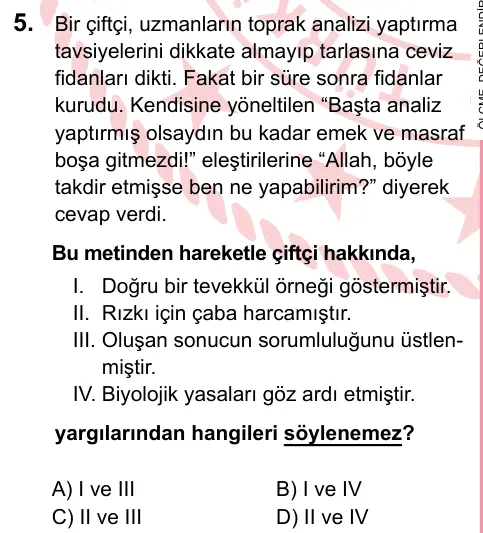 LGS 2023 Sözel Din Kültürü ve Ahlak Bilgisi 5. Soru görseli