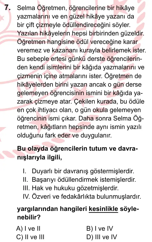 LGS 2023 Sözel Din Kültürü ve Ahlak Bilgisi 7. Soru görseli