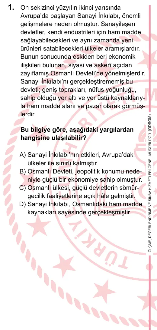 LGS 2023 Sözel T.C. İnkılap Tarihi ve Atatürkçülük 1. Soru görseli
