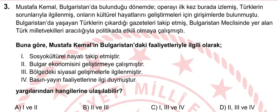 LGS 2023 Sözel T.C. İnkılap Tarihi ve Atatürkçülük 3. Soru görseli