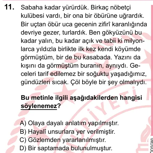 LGS 2023 Sözel Türkçe 11. Soru görseli