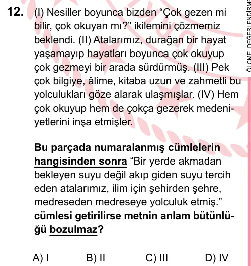 LGS 2023 Sözel Türkçe 12. Soru görseli