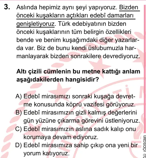 LGS 2023 Sözel Türkçe 3. Soru görseli