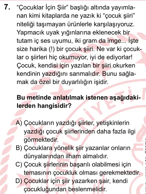 LGS 2023 Sözel Türkçe 7. Soru görseli