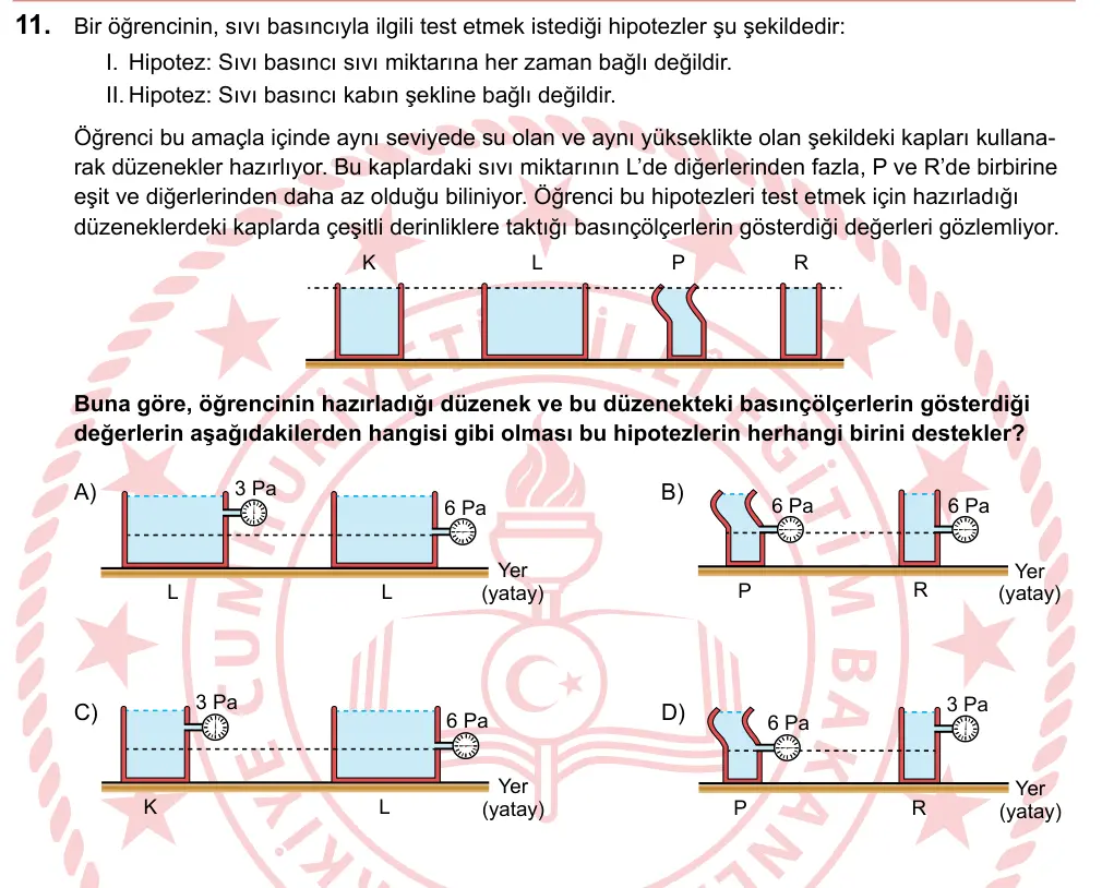 LGS 2024 Sayısal Fen Bilimleri 11. Soru görseli