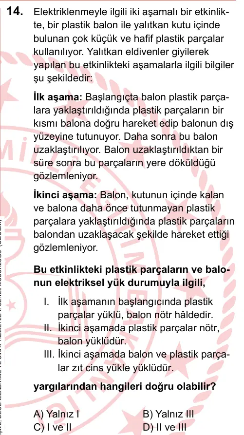 LGS 2024 Sayısal Fen Bilimleri 14. Soru görseli