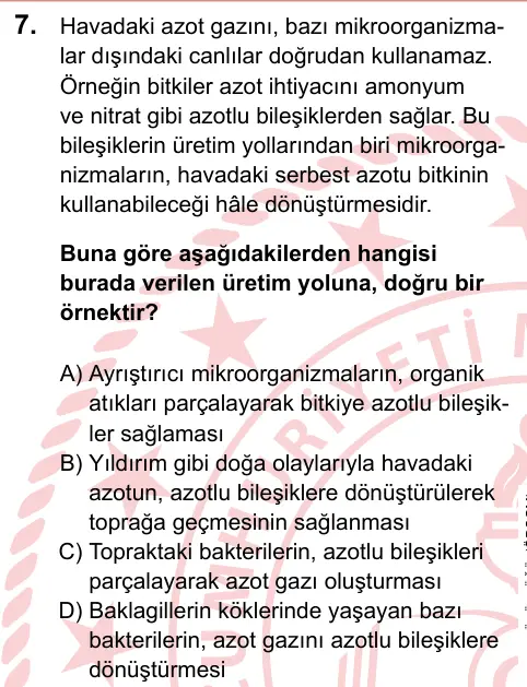 LGS 2024 Sayısal Fen Bilimleri 7. Soru görseli