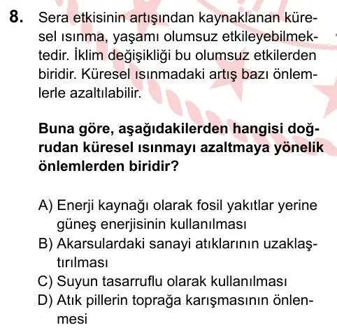 LGS 2024 Sayısal Fen Bilimleri 8. Soru görseli