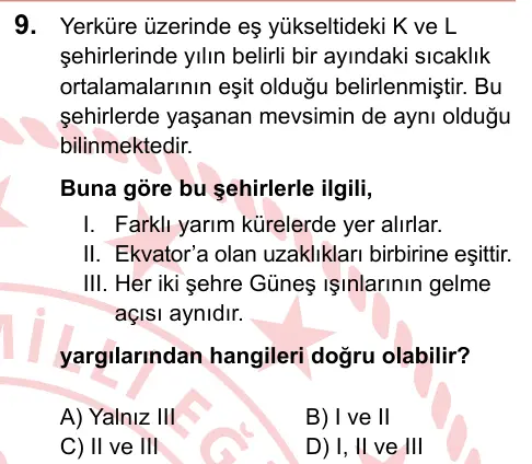 LGS 2024 Sayısal Fen Bilimleri 9. Soru görseli