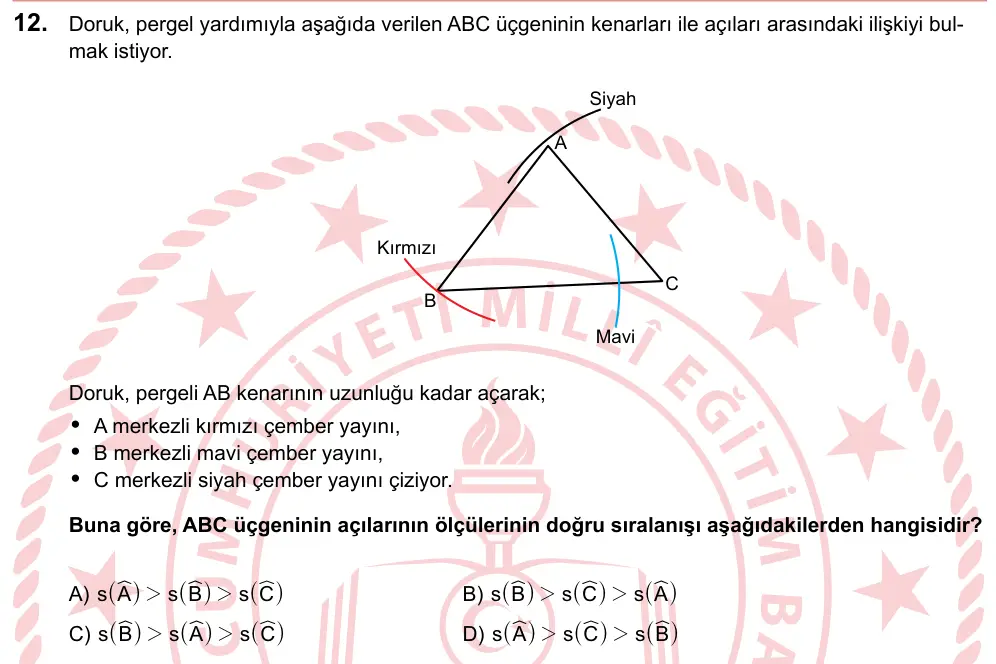 LGS 2024 Sayısal Matematik 12. Soru görseli