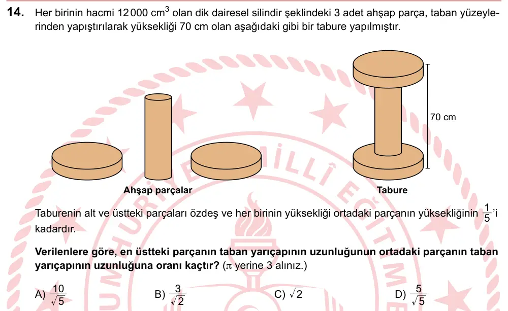 LGS 2024 Sayısal Matematik 14. Soru görseli