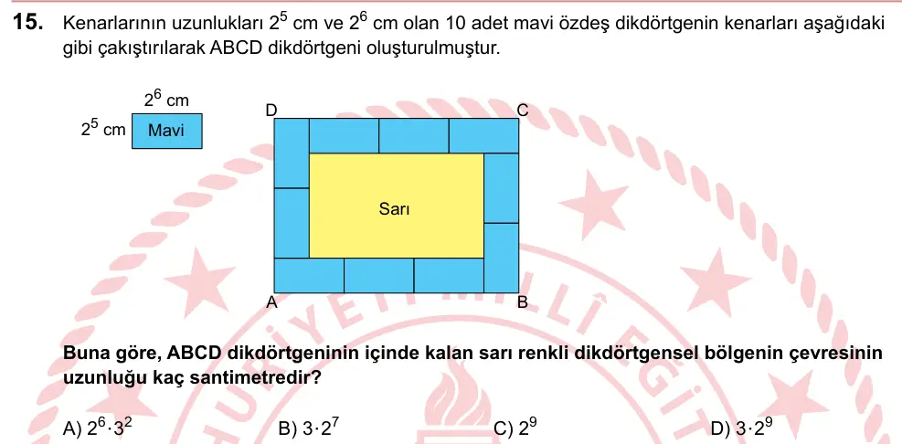 LGS 2024 Sayısal Matematik 15. Soru görseli