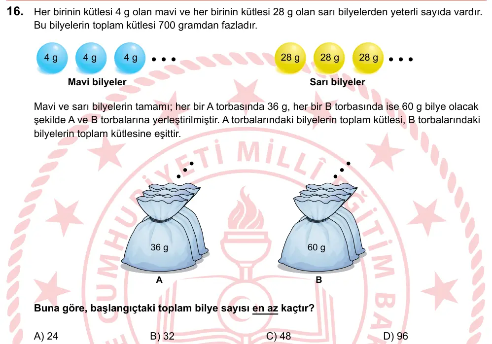 LGS 2024 Sayısal Matematik 16. Soru görseli